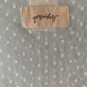 Sheer, Persnickety, Swiss dot, girls cream top.